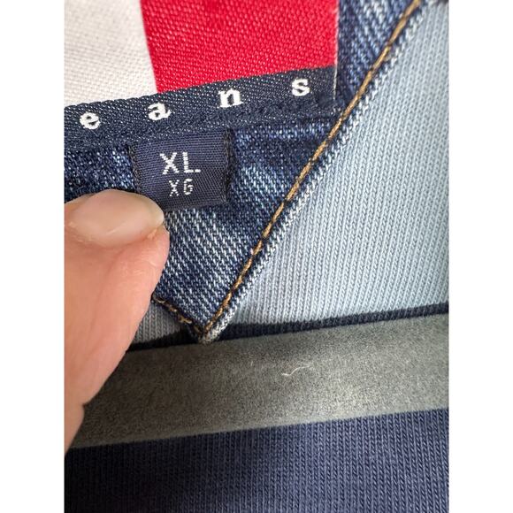 Vintage Tommy Jeans Denim Jacket XL Tag Fits S/M – Y2K Varsity 85 Striped Lining - Picture 5 of 6